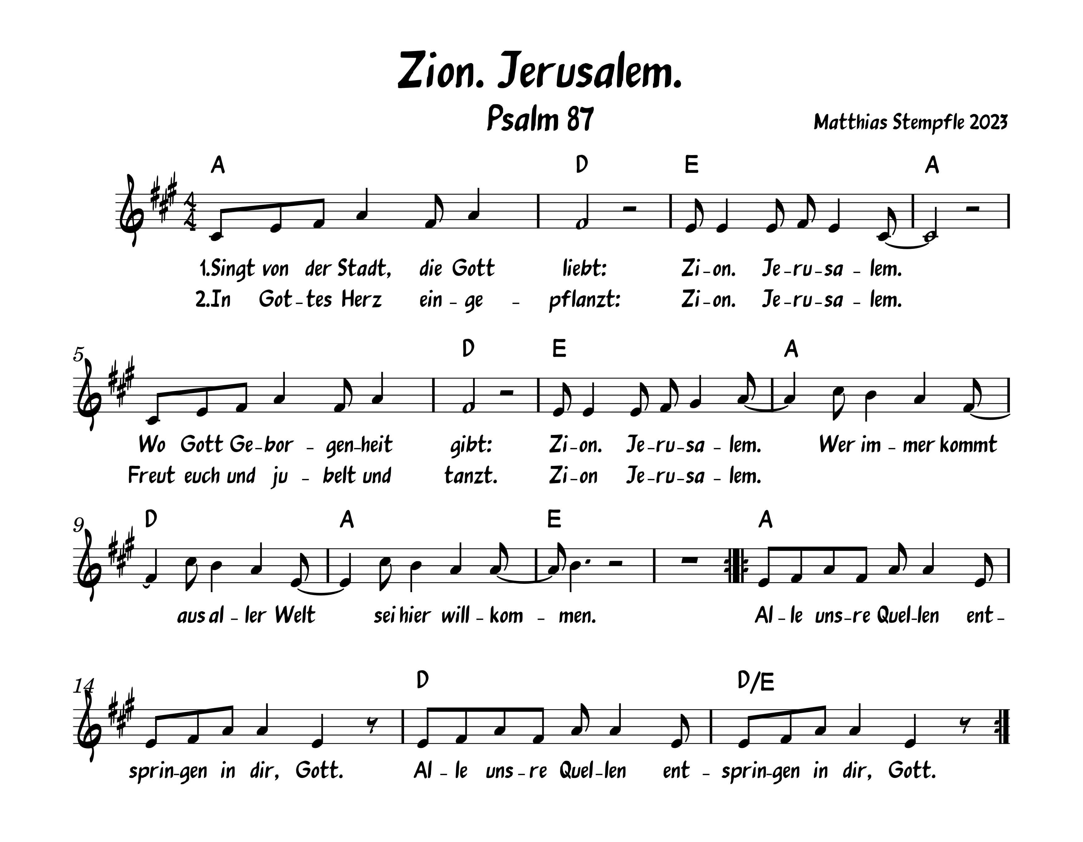 Zion, Jerusalem (Noten und Akkorde)